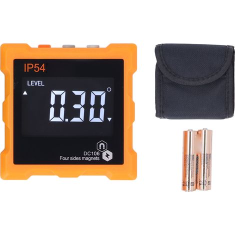 Inclinomètre Numérique IP54 LCD 4x90° - Magnétique, 360°, Batterie 1300mAh (Orange)
