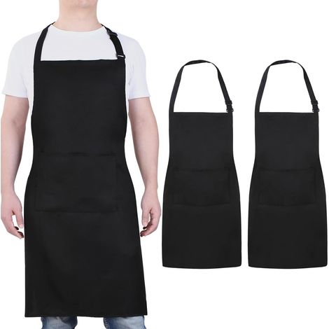 Tablier noir, lot de 2, résistant à l'eau et à l'huile, ajustable. Convient aux hommes et aux femmes. Idéal pour la cuisine et le barbecue. (1/5)