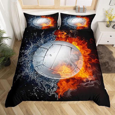 Volleyball Print Parure de Lit 140x200cm Sports Flame Water Parure Housse de Couette for Kids Boys Girls Teens 3D Volleyball Games Housse de Couette Respirant Competitive Games Room Decor - 140 x 200 (1/5)