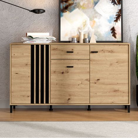 Credenza Guanzate, Madia un Cassetto, 3 Ripiani, Apertura Battente e Scorrevole, 157x40x90h cm Marrone Rovere Nodi (1/5)