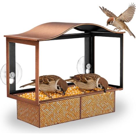 Metall-Vogelfutterspender für Fenster mit abnehmbarer Schale, wetterfest