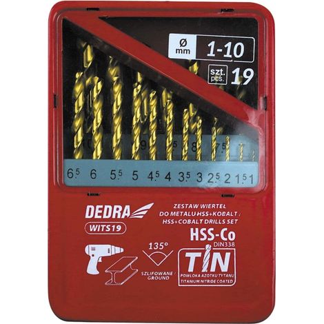 DEDRA - Brocas HSS-Cobalto-Estaño 19 piezas - Precisión y durabilidad