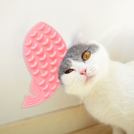 Brosse de massage nettoyante en silicone souple en forme de baleine avec herbe à chat, jouet pour chat auto-adhésif (rose) (1/5)