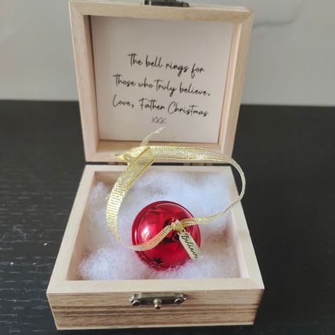 Cloche De Noël - Boîte Cadeau En Bois - Cartes De Vœux Incluses - Finition Or Ou Blanche - Pour Décoration D’Arbre Ou Affichage Autonome - 10 x 10 x 5 cm