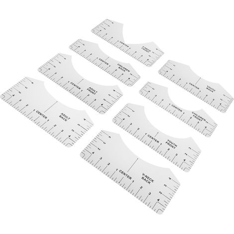 Outil de guidage pour t-shirts : règle d'alignement, calibrage et alignement de la couture pour les encolures rondes (blanc). (1/5)