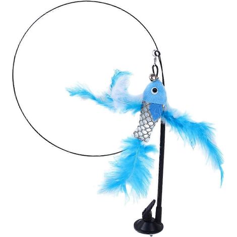 Jouet interactif pour chat, jouet à plumes amusant avec ventouses, idéal pour stimuler l'intelligence des chatons et développer leur curiosité.-Blue flying fish (1/5)