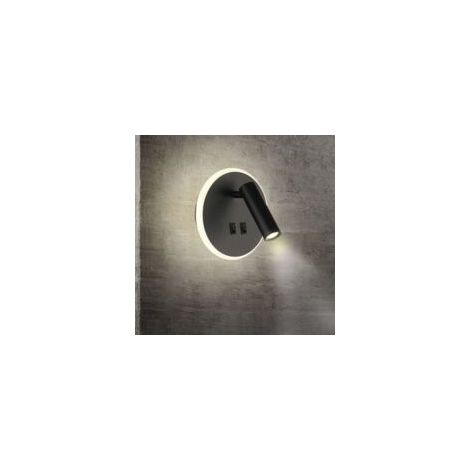 LED-Nachttischlampe, Wandleuchte für den Innenbereich, Hotelwandleuchte, Flurwandleuchte mit Schalter, schwarz, 3 W + 9 W (rund) - Crezuo (1/4)