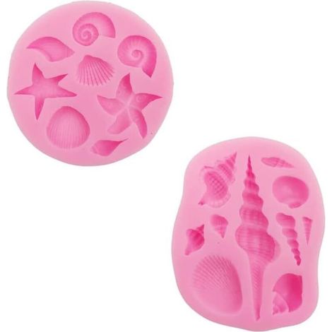 Lot de 2 moules à pâtisserie en silicone à thème marin, coquillages, conques, étoiles de mer (1/5)