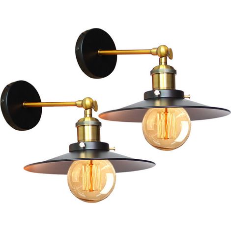 2 Pack Applique Murale Industrielle E27 22cm Lampe de plafond Vintage Plafonnier Luminaire Décoration Rétro Intérieure pour Salon Cuisine Couloir Chambre Café Bar Noir