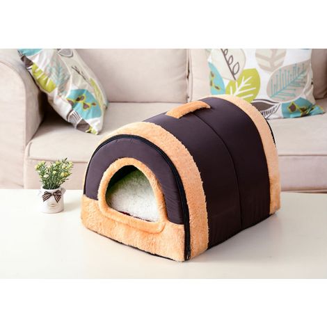 Cuccia per cani 2 in 1, letto pieghevole e caldo per animali domestici con cuscino rimovibile, marrone (1/3)