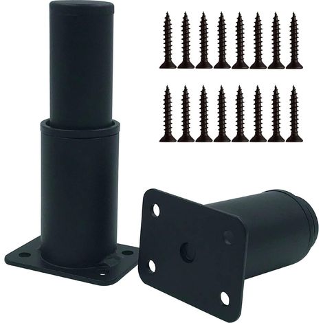 Lot de 2 pieds de support de lit réglables, pieds réglables en métal de 7,6 à 12,8 cm, pied de meuble en acier inoxydable, pied de lit de rechange pour canapé, chaise, table de bureau, noir (1/5)