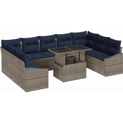 Maison Exclusive - Set Divano da Giardino con cuscino 10 pcs Grigio e Blu Navy (1/5)