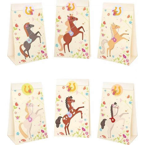 Sacchetti di carta per regali di caramelle a tema cavalli, per feste di compleanno a tema cavalli (6 pezzi) (1/5)
