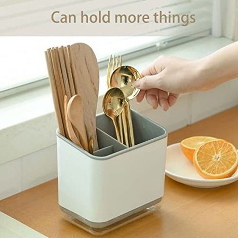 Égouttoir Couverts de Cuisine, Organisateur Evier Cuisine, Range Couverts avec 3 Compartiments, Égouttoir à Couverts et Pot Et Porte-Cuillère, pour Ranger Couteaux, Fourchettes et Cuillères (1/5)