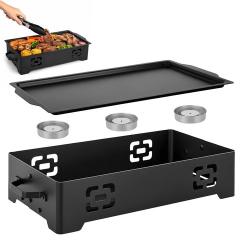 Plaque de maintien au chaud pour barbecue - Support pour bougie chauffe-plat - Récipient de maintien au chaud - En aluminium - Accessoire antiadhésif pour barbecue - Sans bougies (1/5)