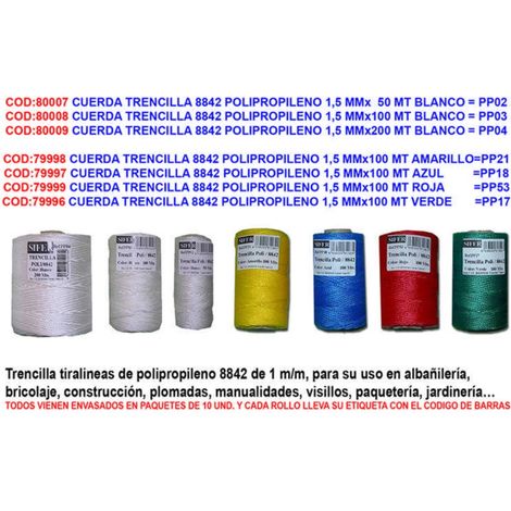 SIFER Cuerda Trencilla 8842 Polipropileno 1,5mm x 100 m Blanco