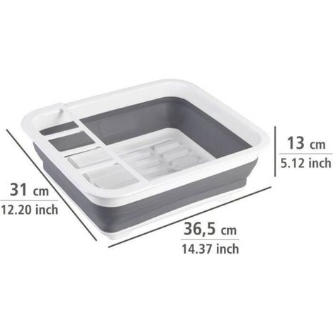 Egouttoir vaisselle pliable,égouttoir à vaisselle plastique, porte-couverts et support assiettes,plastique,36,5x13x31 cm,blanc-gris (1/5)