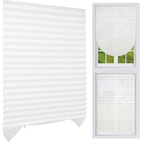 No-drill pleated blinds - self-adhesive, cuttable - semi-blackout - white - 60 x 150 cm - non-woven fabric, suitable for doors and windows. (1/4)