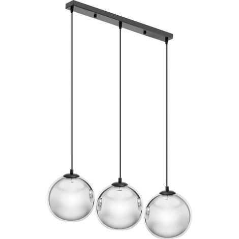 Plafonnier 3 ampoules verre verre fer chromé noir argenté (1/4)