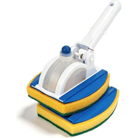 25 cm Pool-Schwammbürste mit 135°-Drehgelenk, Reinigungsbürste mit Schwamm + Ersatzschwamm, Reinigungsmittelbehälter, 3,2 cm Griffanschluss, für Schwimmbäder, Whirlpools, Badewannen, Fliesen (1/5)