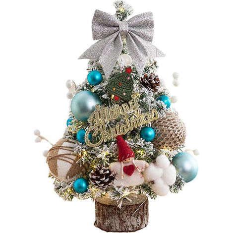 Mini-Desktop-Weihnachtsbaum, 45 cm, Mini-Kleiner Desktop-Weihnachtsbaum mit LED-Licht für Ferienhaus, Party, DIY-Dekoration (blau) (1/3)