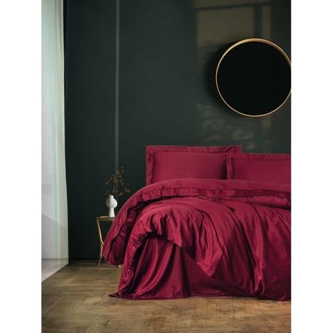 Juego de cama - 1 funda de edredón 220 x 240 cm + 2 fundas de almohada 60 x 60 cm - Satinado 100% algodón - Rojo
