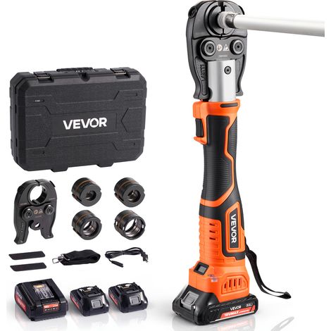 VEVOR Sertisseuse Electrique Plomberie sans Fil 18 V Pince a Sertir Tuyaux PEX Aluminium-plastique avec Machoires Sertissage TH16, TH20, TH26, TH32, 2 Batteries 2 Ah, Chargeur, Mallette de Transport