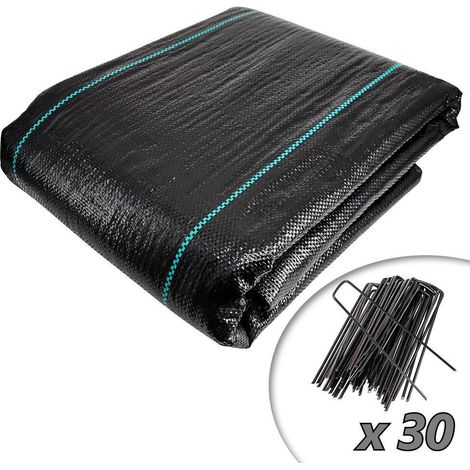 VOUNOT Telo Pacciamatura 2m x 10m 100g/m2, Telo Anti Erbacce per Orto, Giardino, Nero, con 30 Picchetti (1/5)