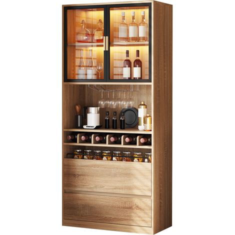 CHICFURN Columna de baño 80x40x180 cm MDF natural, puertas de cristal y LED 3 colores (1/5)
