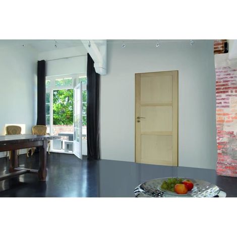 Gd Menuiseries – Bloc porte 3 panneaux en placage paulownia h204 x l83 – Poussant gauche – Huissier 72 x 45 mm – Serrure à clé incluse (1/2)