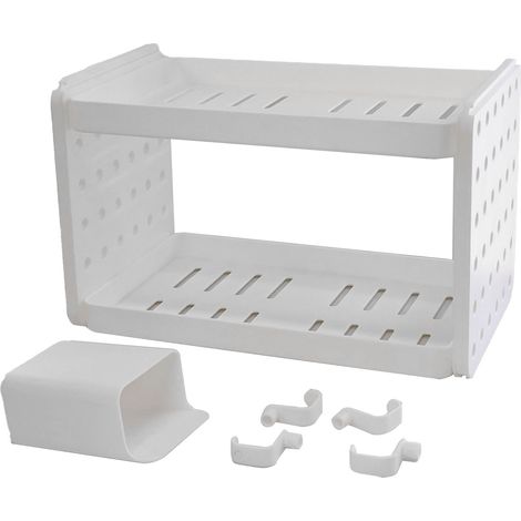 Étagère de bureau double couche creuse avec crochets, porte-stylos pour cuisine salle de bain bureau, blanc cassé (1/5)