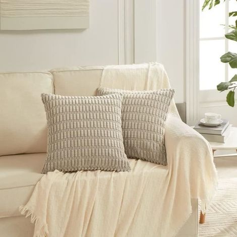 Housses de coussin - Non spécifié - 45x45 cm - Kaki - 2 pièces - Peluche douce (1/4)