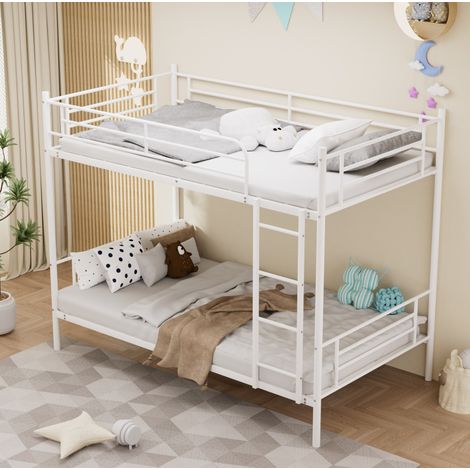 Litera 90x190 cm blanca de acero con barandilla de seguridad y escalera (1/5)