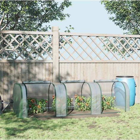 Serre tunnel de jardin compacte 295 x 100 x 80 cm, structure acier thermolaqué et film PVC transparent, 3 fenêtres zippées, pour balcon, terrasse, potager - CHICFURN (1/5)