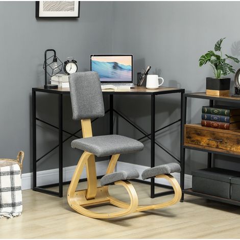 MEUBLIV Sedia ergonomica in ginocchio grigia con schienale e funzione a dondolo in legno (1/5)