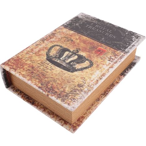 Boîte à livres décorative style vintage, imitation bois, boîte de rangement pour bibelots et souvenirs, cadeau pour femmes et enfants, décoration intérieure, mots « Trésors royaux » (1/5)