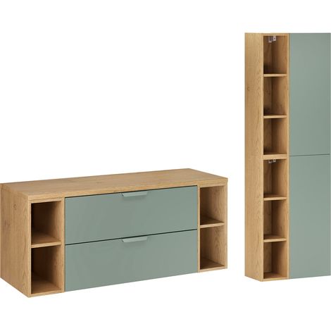 Oria 120cm mueble bajo lavabo con 4 huecos y columna, verde mate (1/4)
