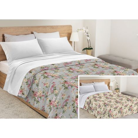 Trapunta Piumone Letto Invernale Imbottita 300gr Microfibra Diadema Roselline, misuraPiazza E MezzacolorePanna (1/5)