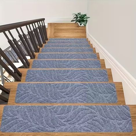 Ensemble de tapis de marche d'escalier - Gris - 4272 cm - 10 pièces - Velours cristal - Fond en caoutchouc antidérapant - Convient aux escaliers en bois à la maison (1/5)