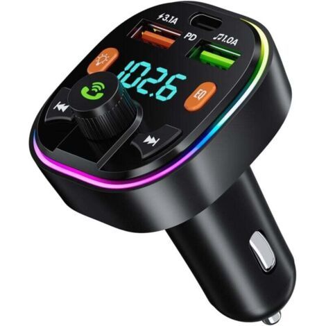 Transmetteur FM Bluetooth Voiture, Allume Cigare Bluetooth Adaptateur Bluetooth Voiture Type-C PD 20W & QC 3.0 Chargeur Rapide de Voiture Appels Mains Libres MP3 Support U Disk (1/4)