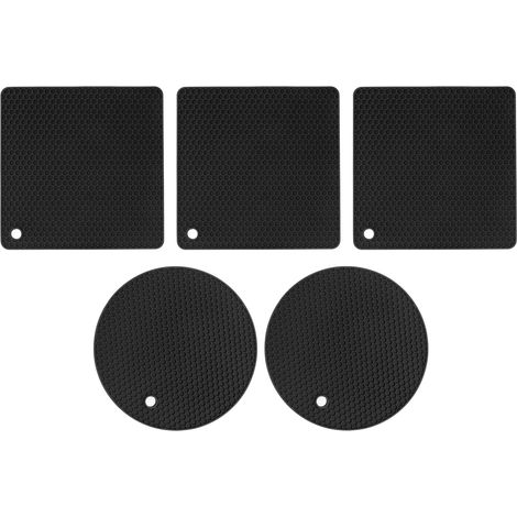 5 Tapis en Silicone Alvéolés Noir - 2 Ronds, 3 Carrés - Dessous de Plats Chauds Multifonction pour Table (1/5)