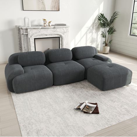 Sofá modular de salón sin montaje en pana gris oscuro OKMYHOME (1/5)