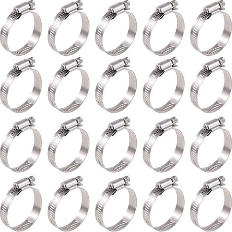 Surtido de 20 abrazaderas de manguera ajustables con engranaje helicoidal de acero inoxidable 304 (27-51 mm) (1/5)
