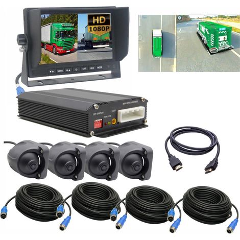 Kit de visión AHD de 360 grados con monitor HDMI de 7" para autobuses, carretillas elevadoras y ambulancias.