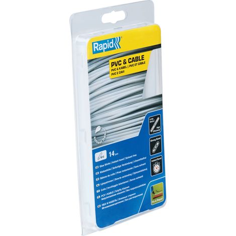 RAPID - Colle - Décoration - PVC & Câbles Ø12mm - 190mm x 14 sticks (250g) - Application spécialisée, câble, fil électrique, PVC, tapi, revêtement de sol, ect - Blister - (40107363)