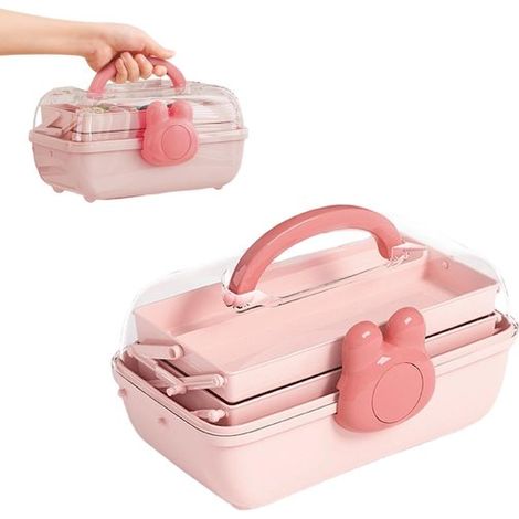 Scatola portaoggetti – Scatola porta accessori per capelli per bambini – 27,5 × 14,5 × 15 cm – Plastica – Rosa (1/3)