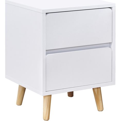 Bedside Table Cabinet Chest of 2 Drawers Wooden Nightstand Side Storage Unit for Bedroom Furniture White (1/5)