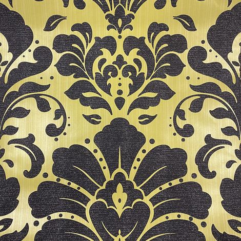 Lime Green Damask Wallpaper Blown Vinyl Black Silver Glitter Textured Classic (1/4)
