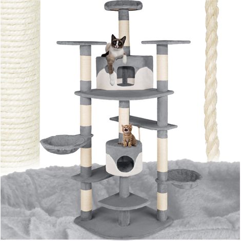 Arbre à chat panneau de fibres griffoir sisal 201cm gris/blanc (1/9)