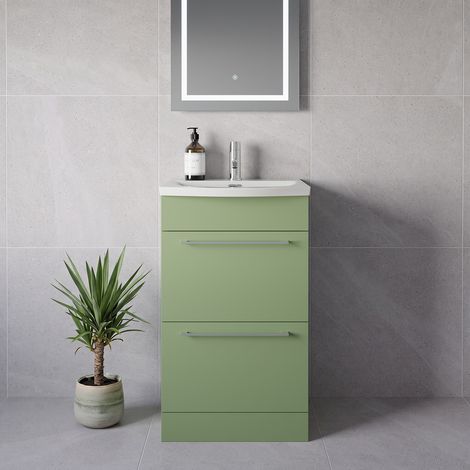 Napoli 390 Olive Green 500mm 2 Drawer Vanity Unit with Arc Basin - 500mm - Chrome 320mm Handle